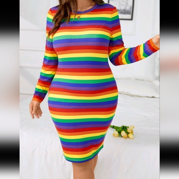 Rainbow Pattern Multicolor Bodycon Dress